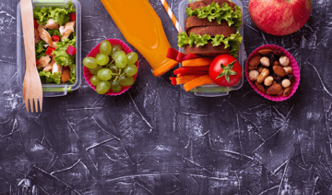 Healthy lunch for kids on chalk board style table