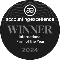 International Firm of the Year at accounting excellence awards 2024 black and white